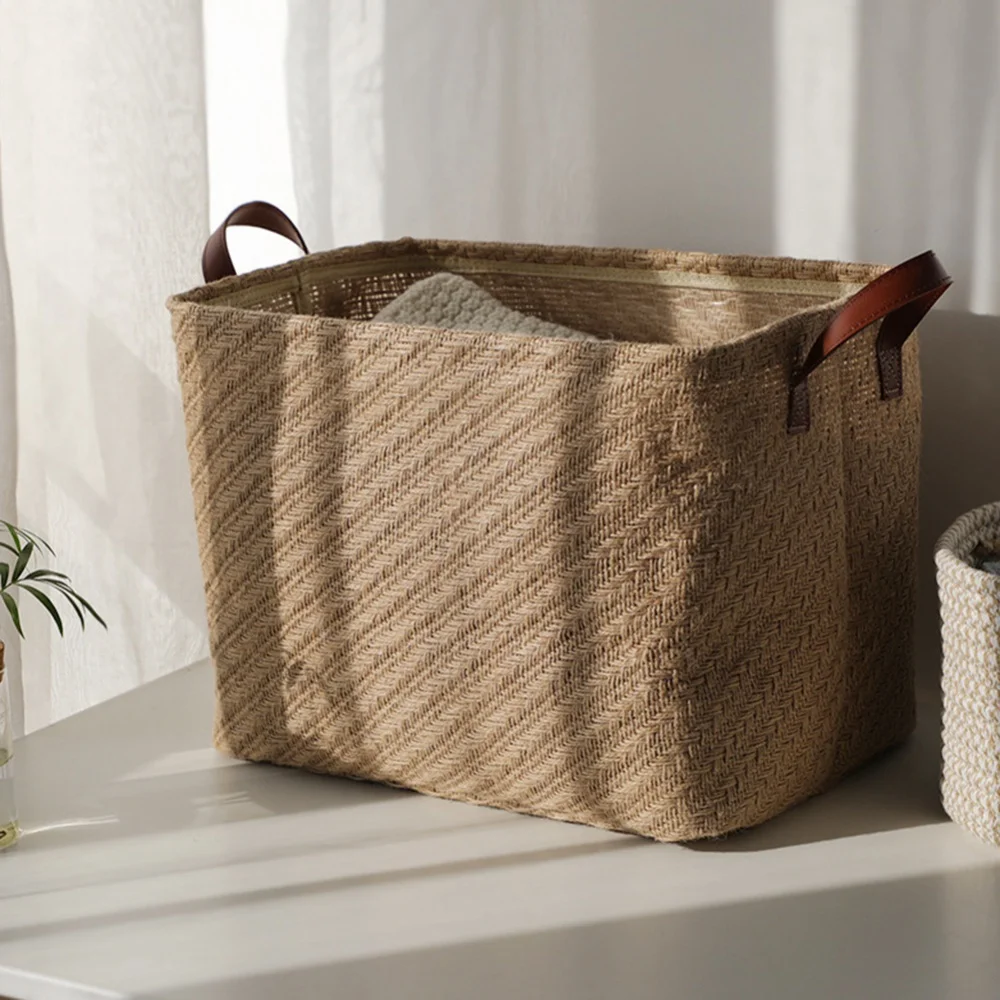 

Jute Foldable Storage Basket for Clothes Toys Sundries Bathroom Laundry Basket Simple Wardrobe Organizer Home Storage