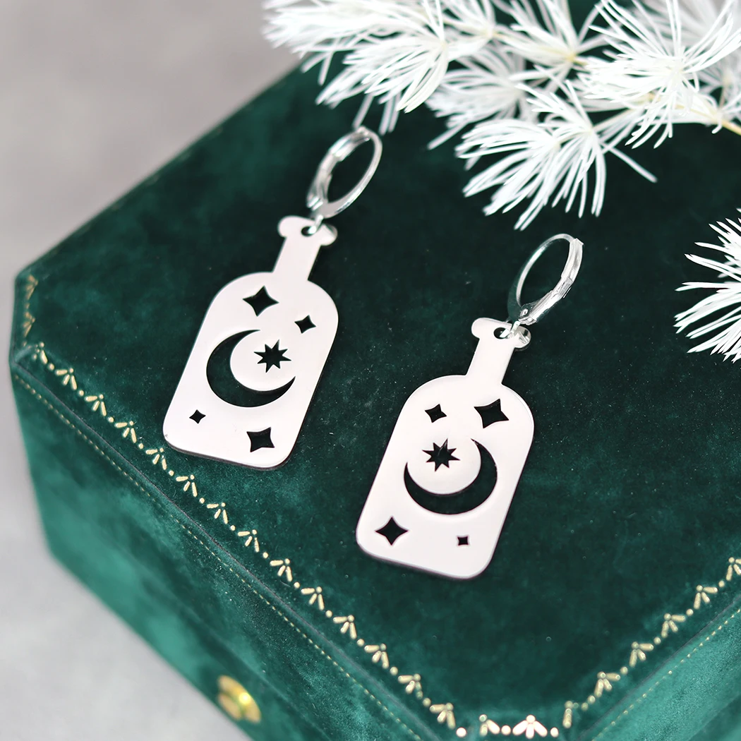 Серьги-кольца женские из нержавеющей стали с изображением луны и звезд