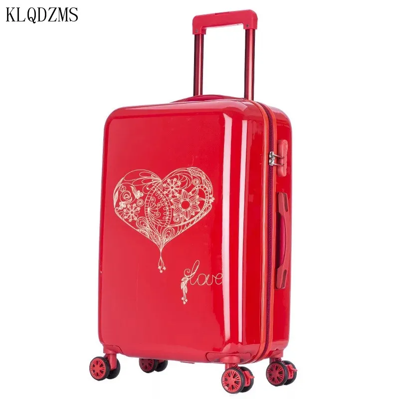 KLQDZMS Lovely High Quality Luggage 20/24 Inch PC Handbag Universal Wheels Red PC Rolling Suitcase Swivel Wheels for Women