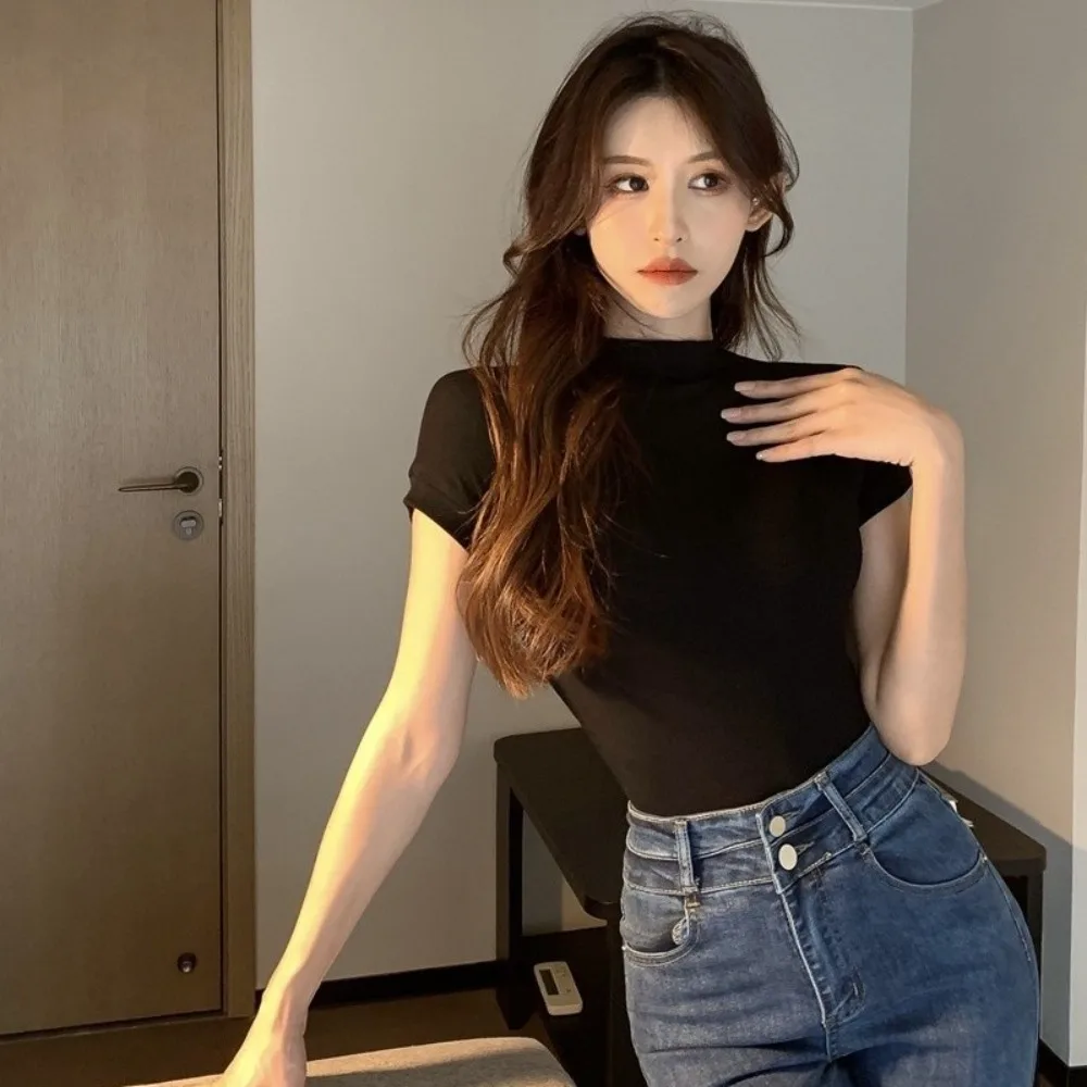 Модные футболки с короткими рукавами Milk Shreds однотонные женские топы круглым