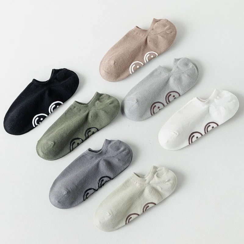 

Socks For Men Summer Non-Slip Smiley Face Men's Short Socks Thin Silicone High Elasticity Breathable Good Invisible Solid Color