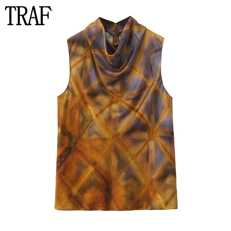 Топ женский атласный с принтом без рукавов на лето