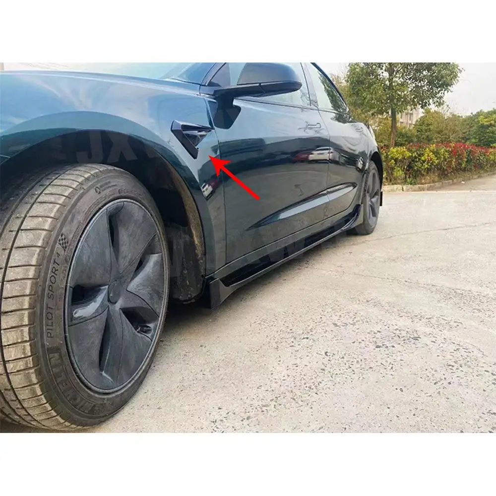 Фото Накладки на передний бампер JXWANCF для Tesla Model 3, аэродинамические канарды, карбоновый дизайн/глянцевый черный цвет, ABS-пластик. №5