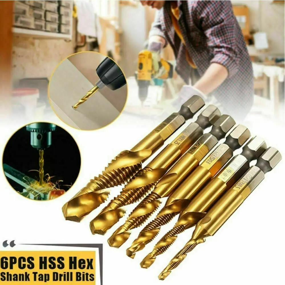 

6pcs High Speed Steel Hexagonal Shank Compound Tap Turn Attack Chamfer One Spiral Tap Three-in-one Machine Tap M3-M10