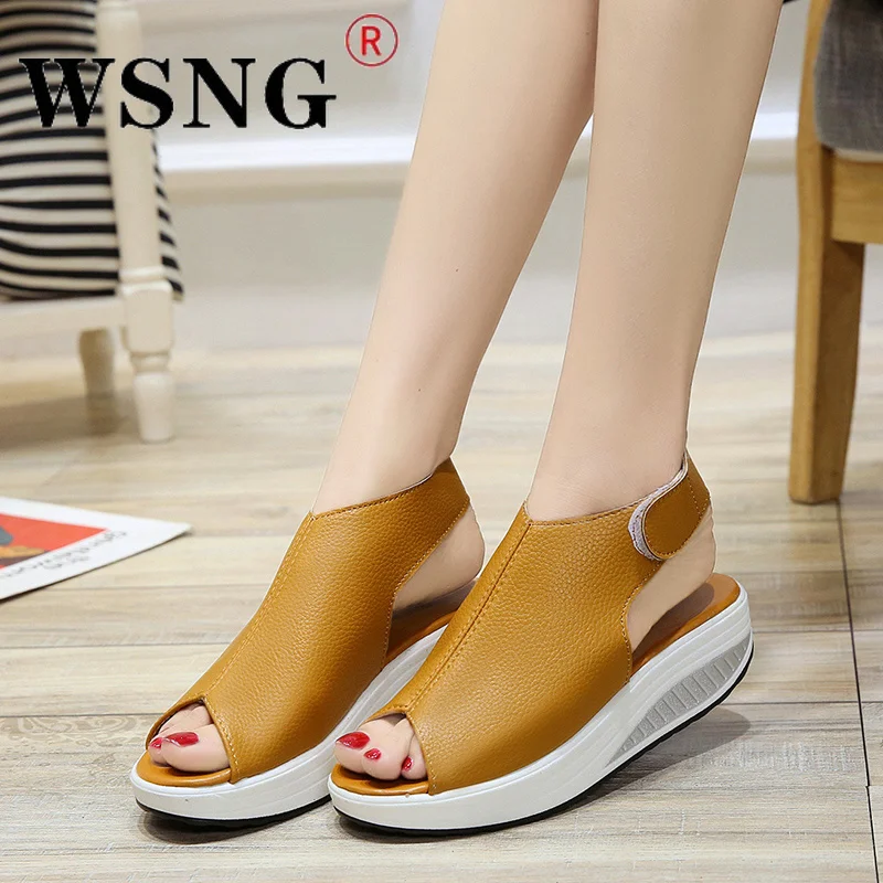 

HOT Summer Women's Sandals Platform Wedge Sandals Leather Open Toe Casual Shoes Women's Walking Shoes Flats 35-43 Sizes