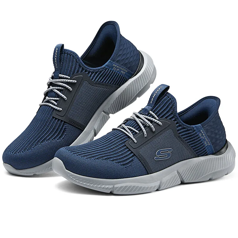 Фото Skechers Flash Shoes Новые мужские повседневные туфли без шнуровки Легкие удобные прогулочные туфли 210609 -NVY №3