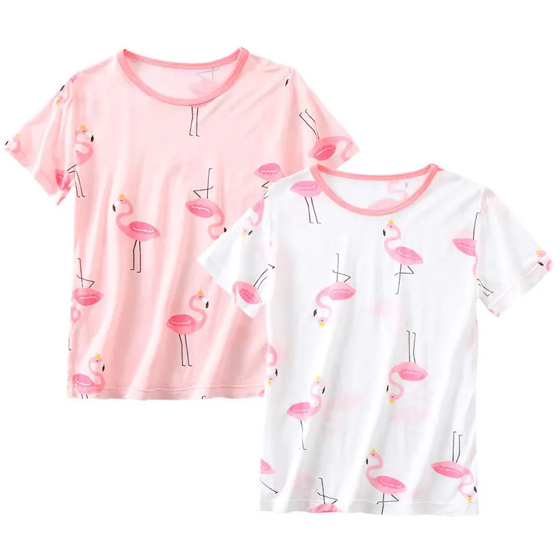 

2pcs/set Cute Girls Summer t-shirt pink Flamingo tshirt kids girls short sleeve cotton t-shirt strawberry t shirt Girl outfit