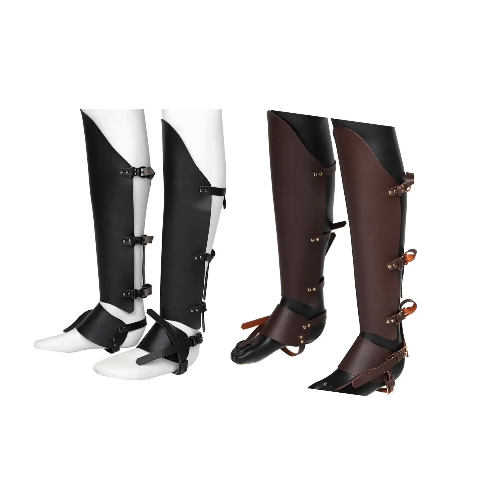 Fashion Medieval Greaves Boots Shoes Cover Comfortable Leg Guards Leg Wraps PU for Costume Cosplay images - 6