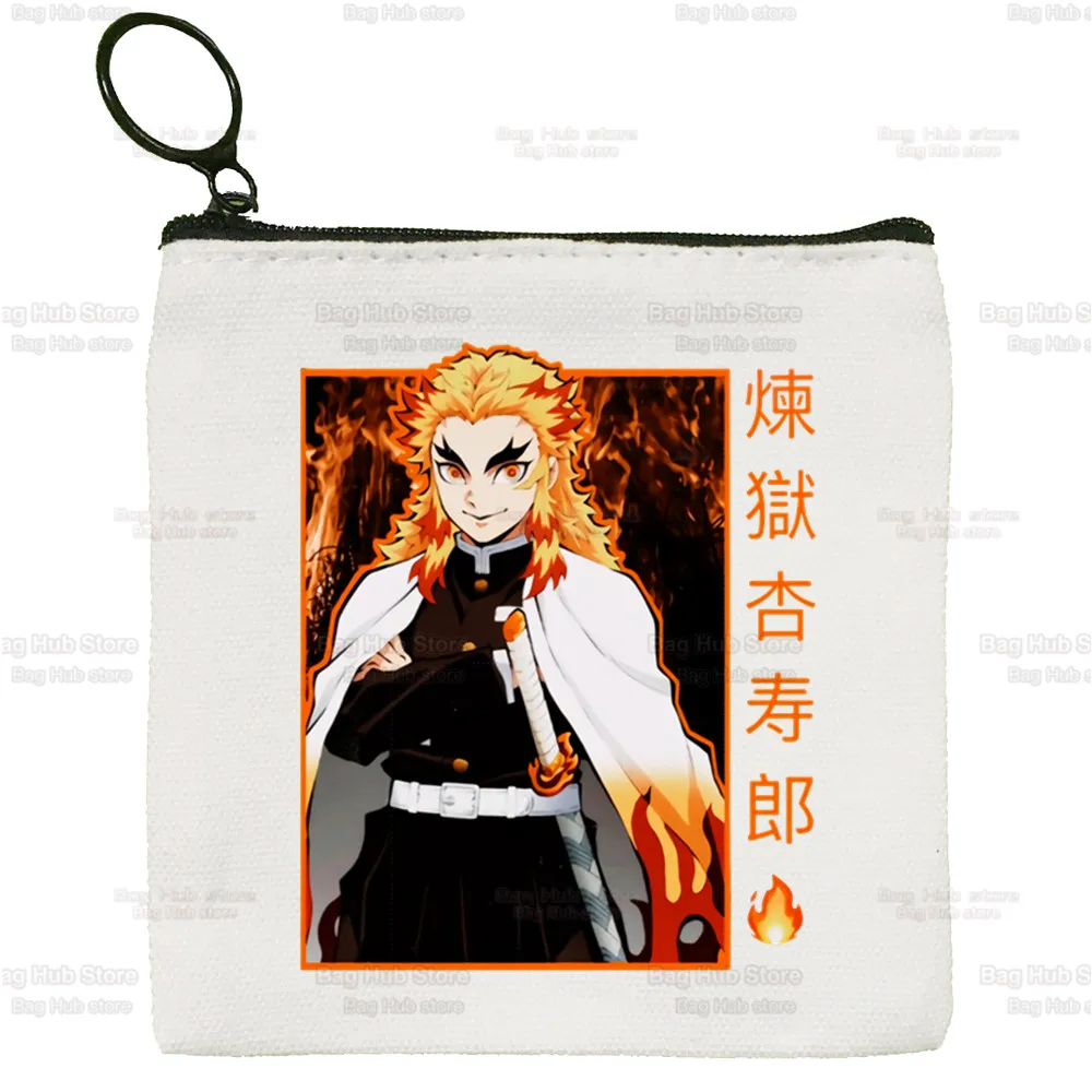 Rengoku Kyoujurou Canvas Card Kimetsu No Yaiba Coin Purse Female Demon Slayer Anime Cute Simple Coin Mini Zipper Bag