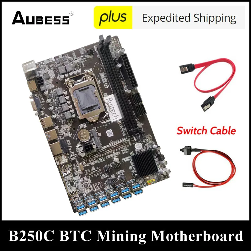 

New B250C BTC Mining Motherboard+Switch Cable 12XPCIE To USB3.0 GPU Slot LGA1151 Support DDR4 DIMM RAM Computer Motherboard