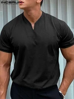 fashion casual mens camiseta handsome well fitting male solid color simple short sleeve v neck t shirts s 5xl incerun tops 2022