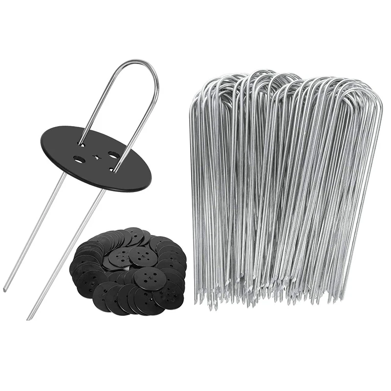 Ground Pegs, Garden Pegs Metal, Garden Pegs For Netting,For Securing Weed Fabric,Netting,50 Garden Pegs/50 Buffer Washer