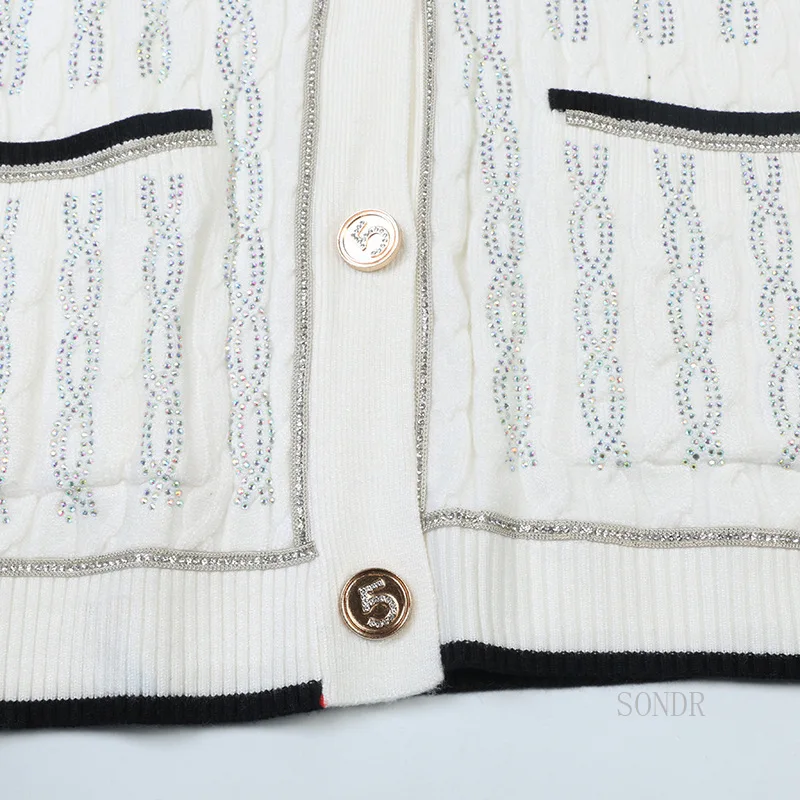 Женский трикотажный кардиган с V-образным вырезом свободный свитер в контрастную