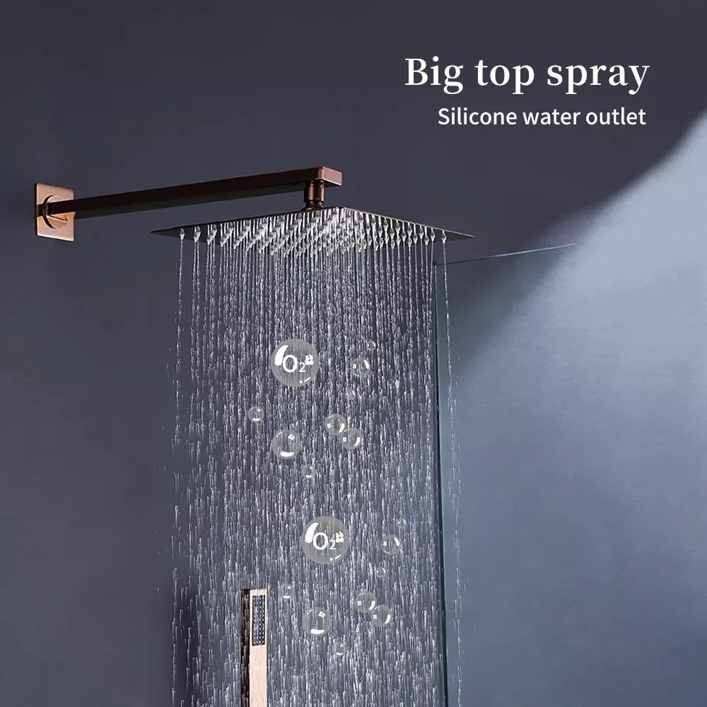 

Thermostatic iBathroom Shower System Faucet 8-12" Head Concealed Bathtub Kit RainFall Diverter Bath Mixer Tap Set Fixed Support