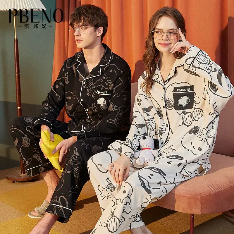 

New Snoopy Pajamas Kawaii Autumn Cartoon Cotton Long Sleeve Pajamas Cute Girls Home Costume Couple Pajamas Set