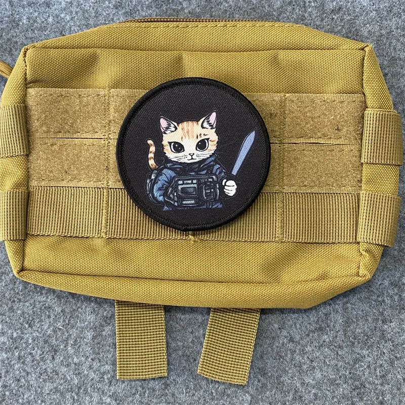 Милый Кот воин нашивка военный тактический значок котенок с мечом крючок и петля