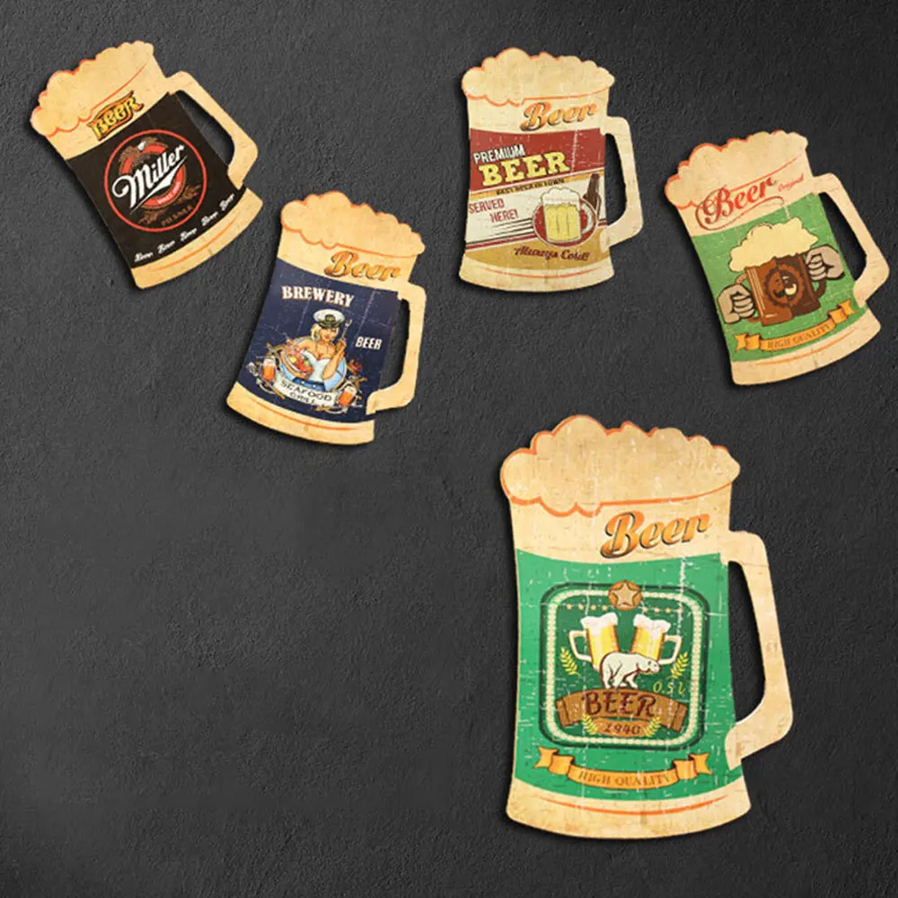 

Wooden Hanging American Retro Beer Mug Wood Painting Wall Decoration Home Bar Shop Wood Painting Wall Hanging