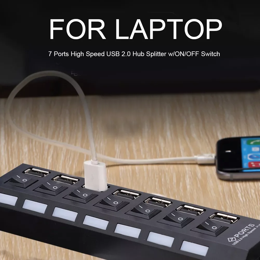 

7 Port High Speed HUB USB 2.0 HUB Hub Power On/Off Switch For Pc Laptop Usb Hub Splitter Usb Adapter Charger