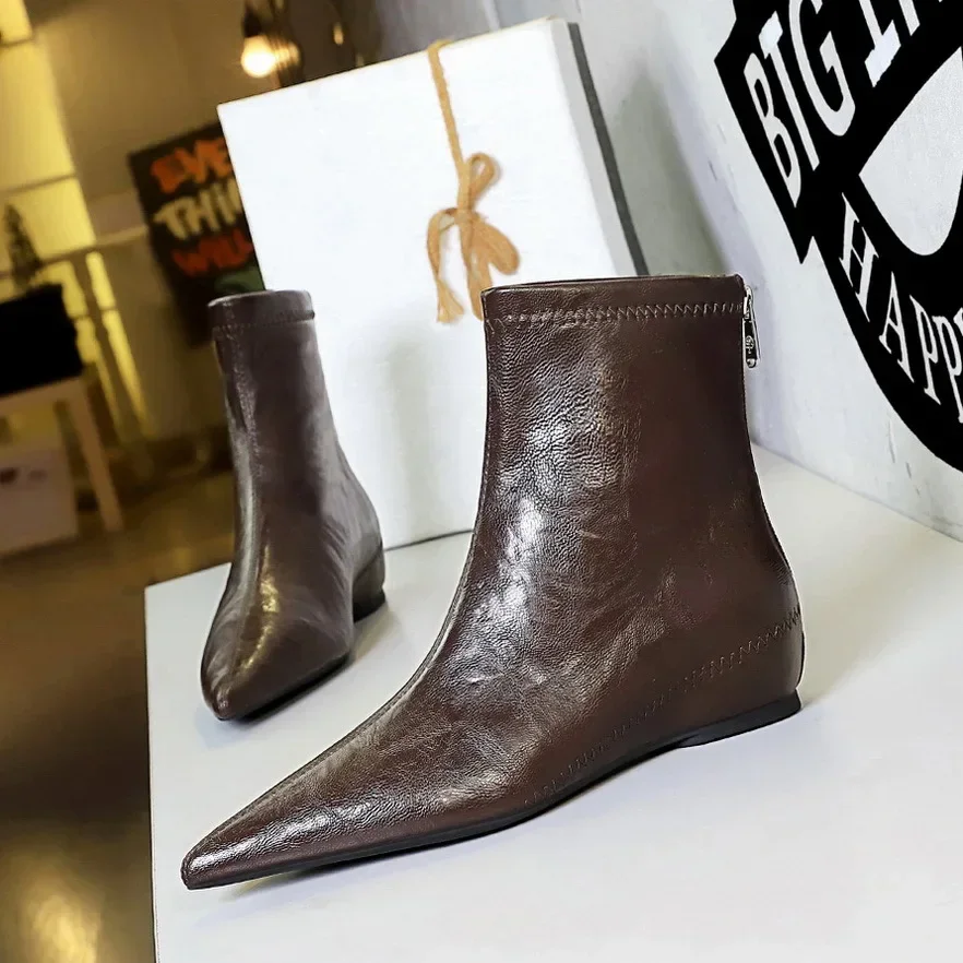 Ботинки BIGTREE коллекция 2024 зимняя мода женские ботильоны с острым носком