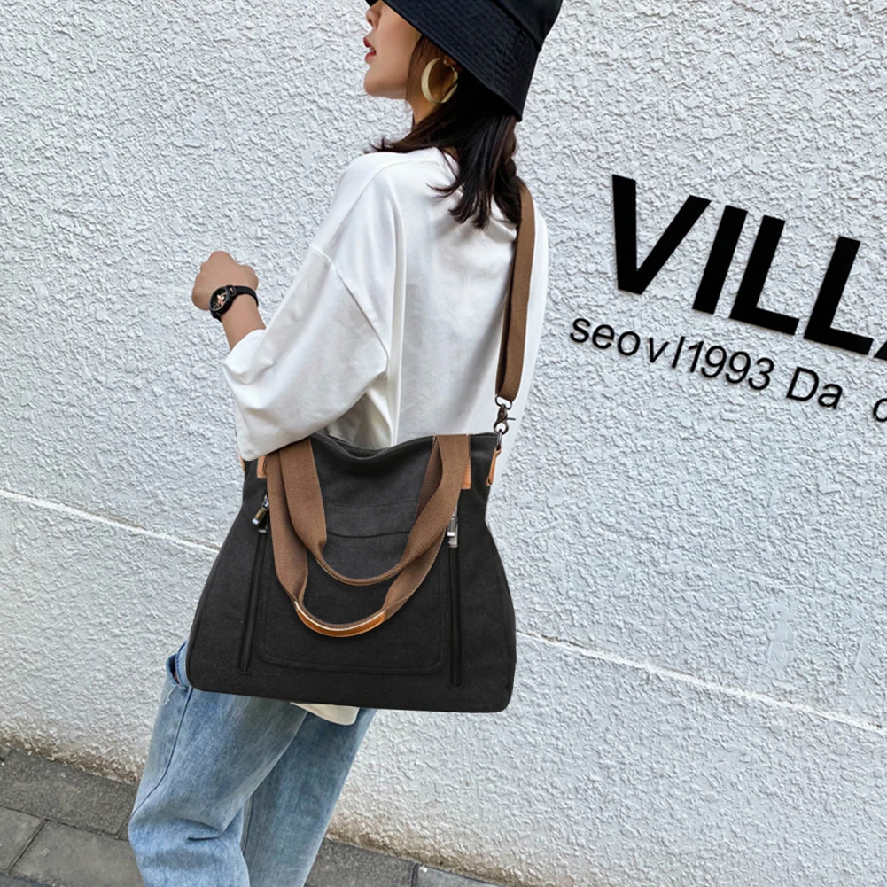 

Холщовая Повседневная Дамская сумка-мессенджер на молнии, винтажный вместительный портативный мягкий однотонный саквояж для подмышек для ...