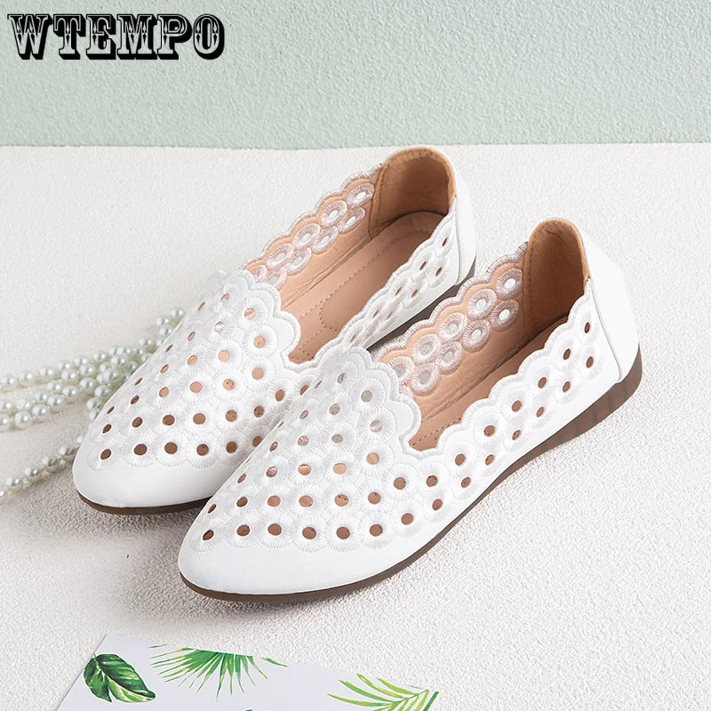 

WTEMPO Tendon Soft-soled Pointed Peas Shoes Women's Summer Retro Hollow Pedal Small Single Shoes Women Wholesale Dropshipping