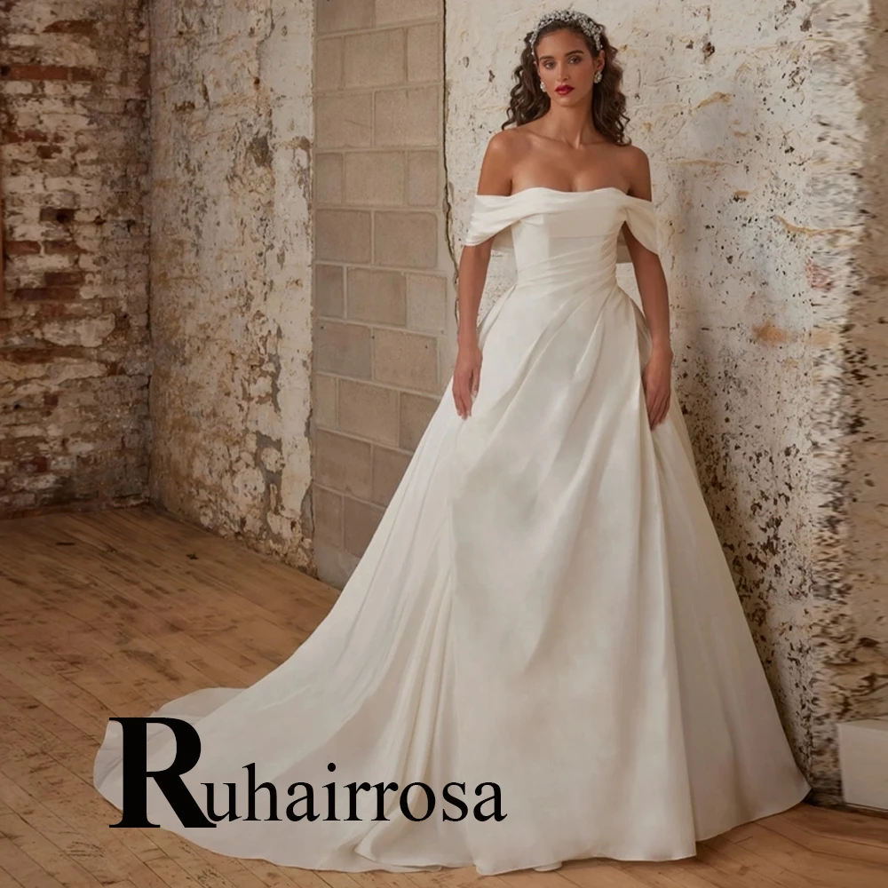 

Ruhair Simple Boat Neck Wedding Dresses 2024 Bride Princess Formal Brides Court Train Vestidos De Novia Brautmode Drop Shipping