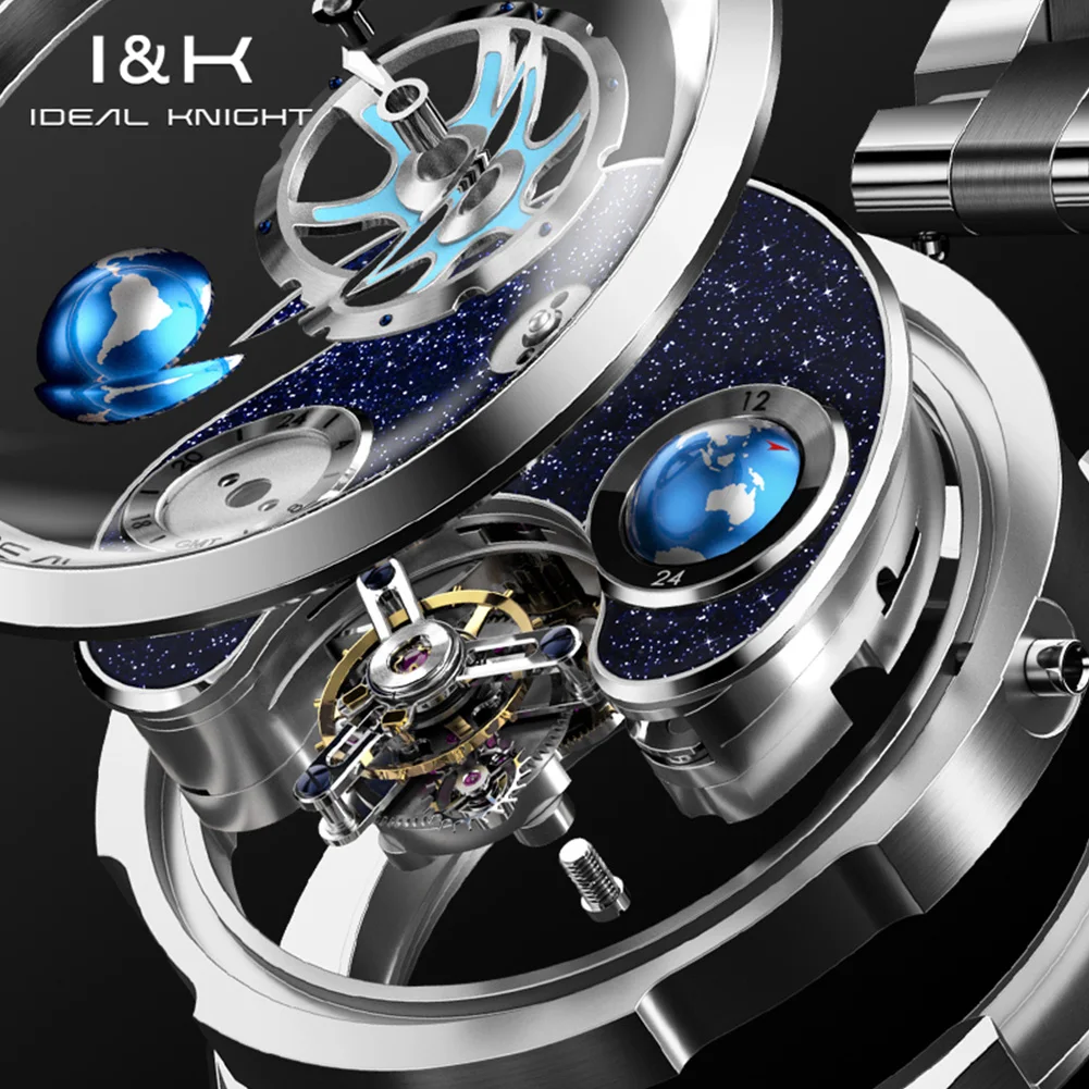 Фото Часы IDEAL KNIGHT 6808 Tourbillon, лимитированная серия, синие, с дизайном «Земля», официальный бренд, роскошные автоматические механические мужские часы №4