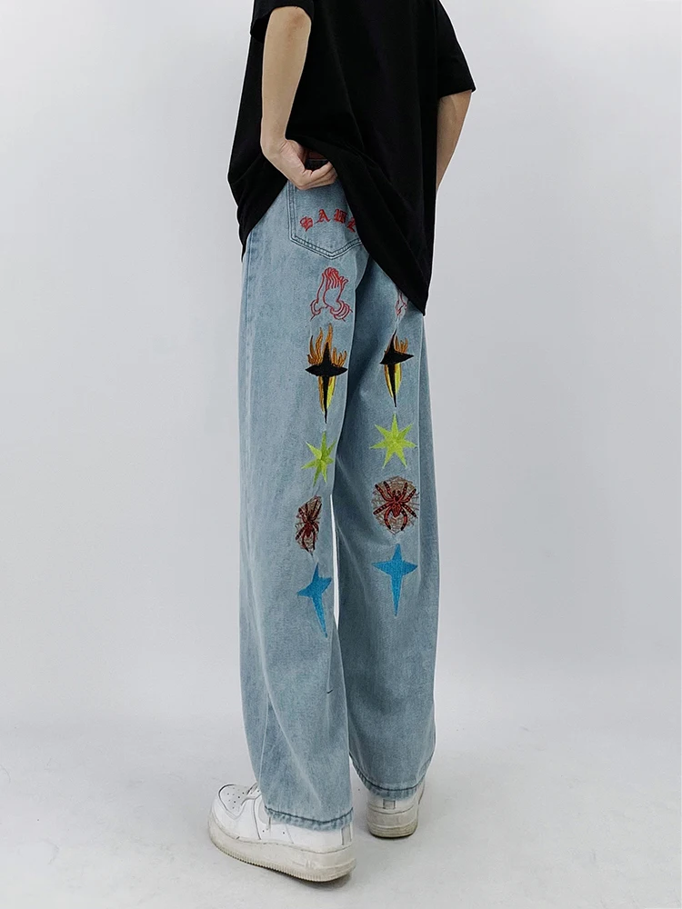 Y2K Men's Jeans Baggy Pants Embroidered Loose Straight Four Seasons Trousers Men Clothing Streetwear Men