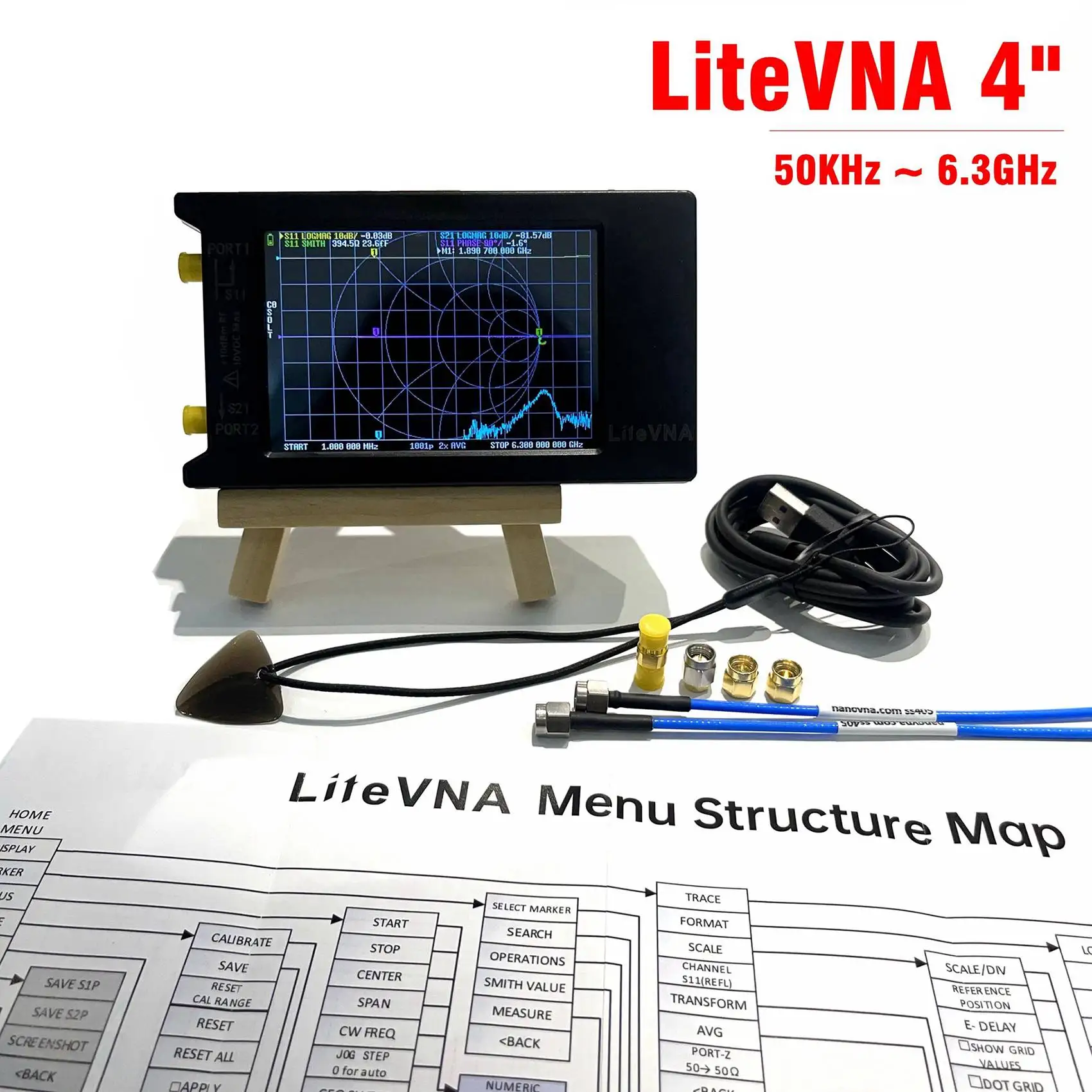Новый LiteVNA-64 50 кГц-6 3 ГГц LiteVNA 4-дюймовый векторный сетевой анализатор с сенсорным