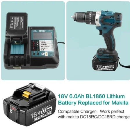 

100% Originele Voor Makita 18V 6000Mah Oplaadbare Power Tools Batterij Met Led Li-Ion Vervangende Lxt BL1860B BL1860 BL1850