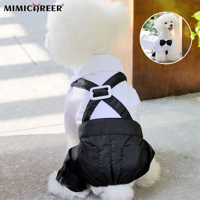 

Одежда для собак, костюм джентльмена, галстук-бабочка, официальная рубашка для маленьких собак, подтяжки, наряд на Хэллоуин, рождественский ...