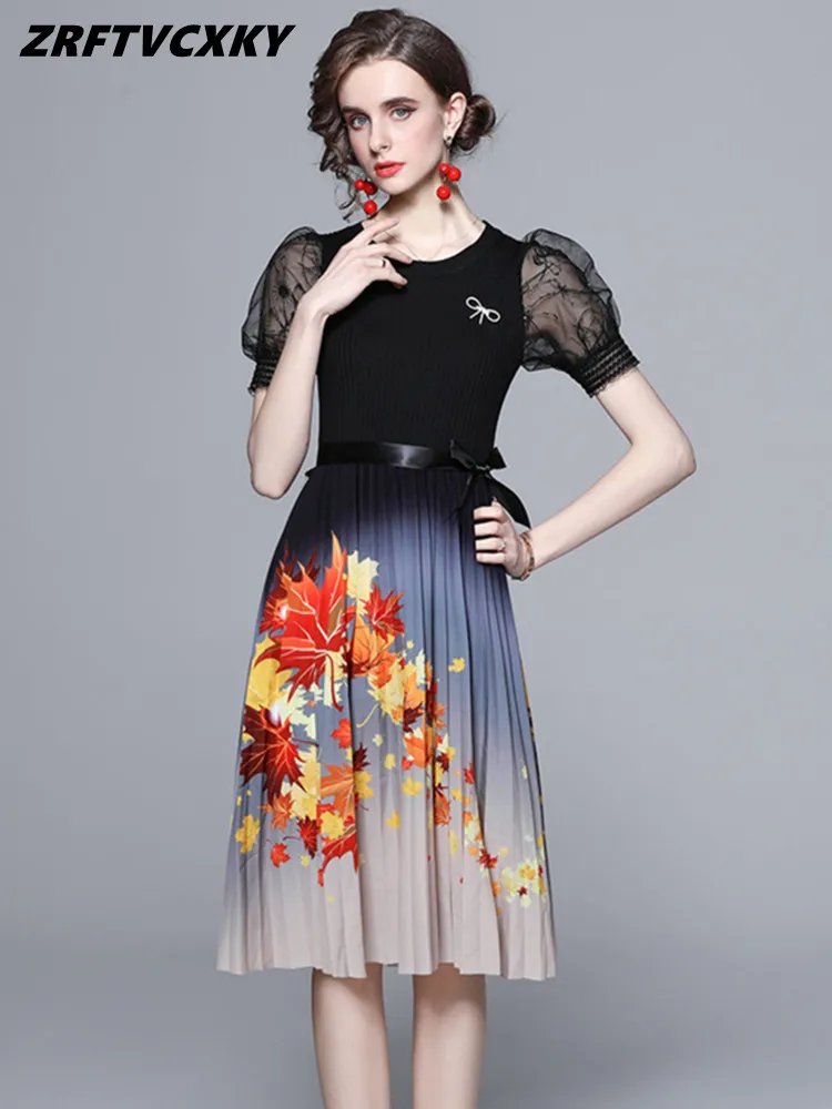 

Платье ZRFTVCXKY женское Плиссированное, элегантное модельное модное милое платье-трапеция с коротким рукавом и бантом, лето 2022