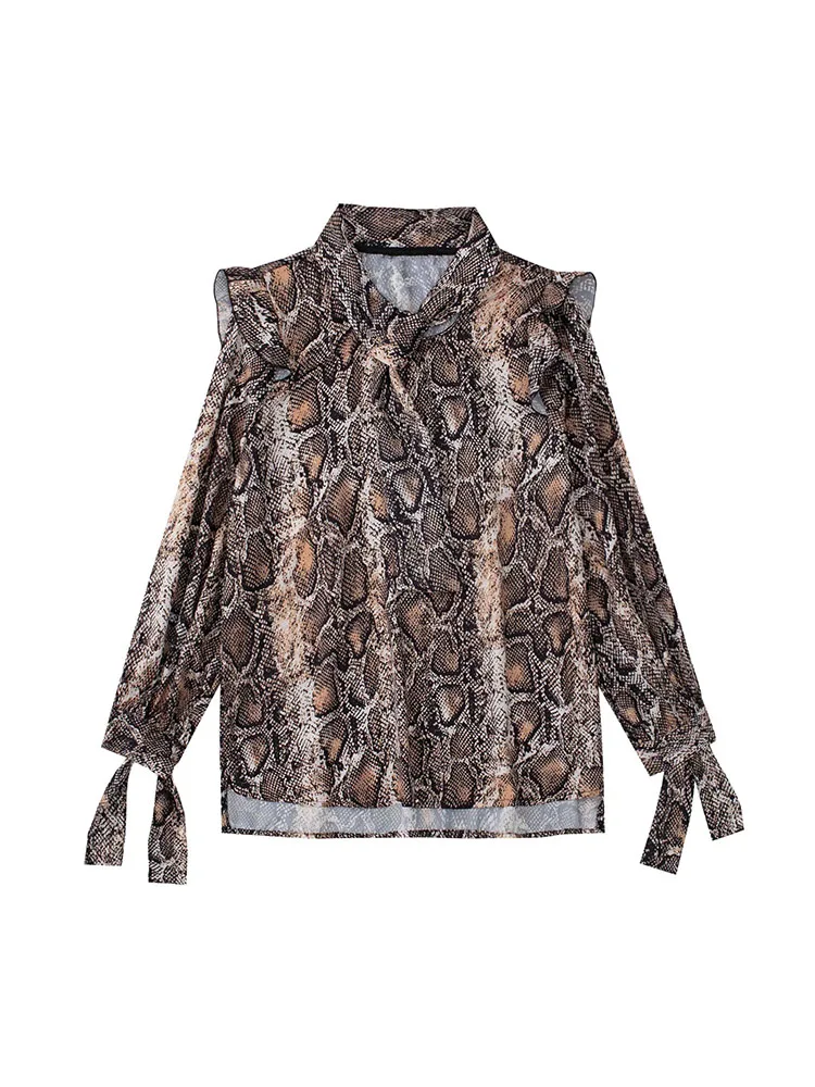 

Женский топ со змеиным принтом DYLQFS, винтажная Повседневная накидка с длинным рукавом и оборками, летний пикантный топ с узлом, 2022