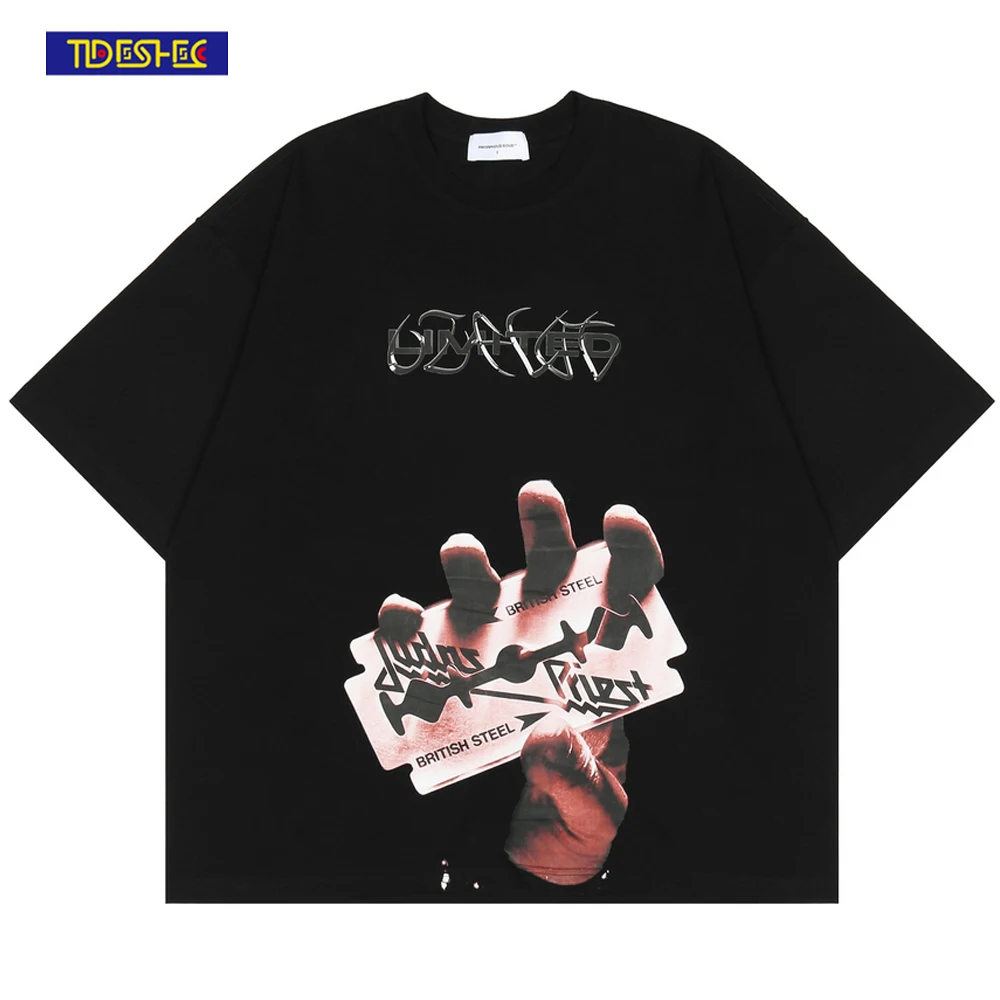 

TIDESHEC Oversized Tee Shirt Men Hip Hop Blade Graphic Printed T-Shirt Streetwear Harajuku Short Sleeve Tshirt 2022 Men Top Tee