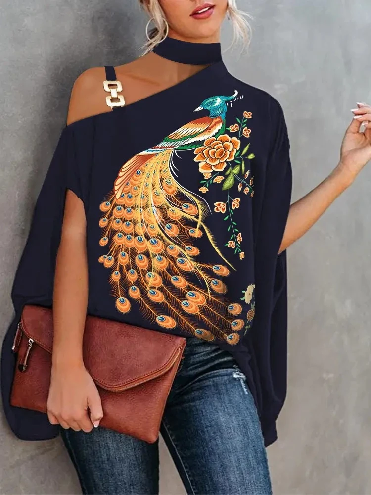 

Halter Neck Top Woman Clothes For Spring Summer Batwing Sleeve Fashion Print Blouses Loose Casual Style Ladies Blouses And Shirt