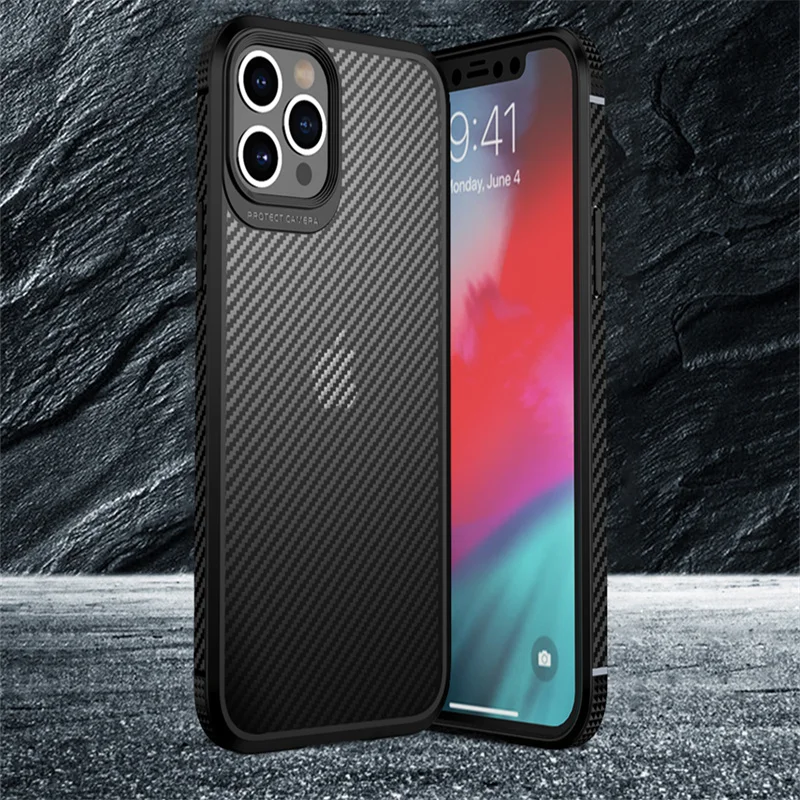 

Luxury Transparent Acrylic Case Shockproof carbon fiber phone case for iPhone 11 12 13 pro max XS X XR XRmax Silicone Shell