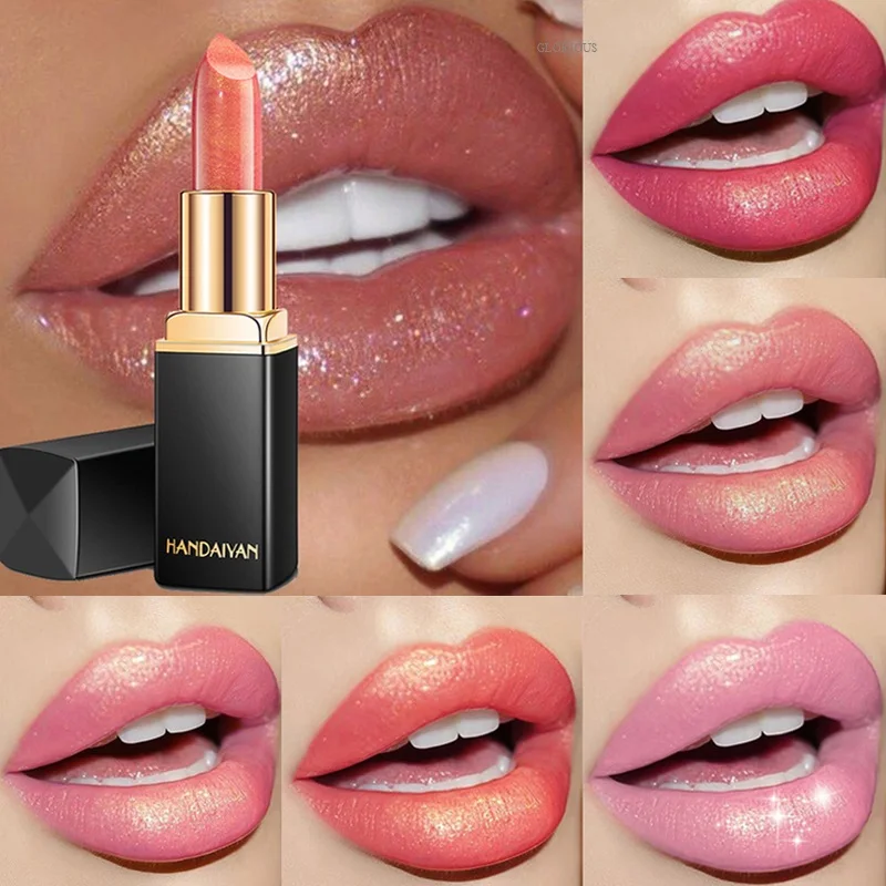 

Hot Sales Luxury Lipstick Shiny Lips Makeup Waterproof Shimmer Long Lasting Pigment Nude Pink Mermaid Shimmer Lipsticks Makeup