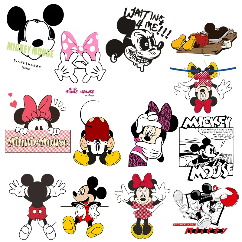 

Disney Mickey Mouse Minnie Applique Heat Transfer Stickers Iron On Patches For Woman Clothes Diy T-Shirt Stripes Custom Patch