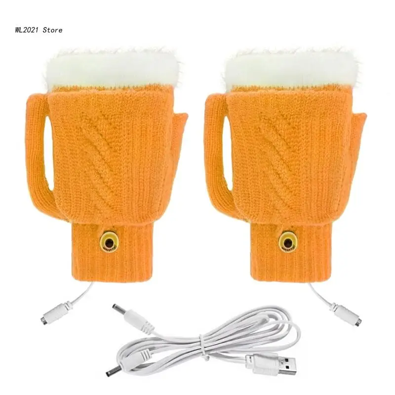 

Soft Girls Gloves Warm Mittens Flip Half & Full Finger USB Electric Heated Convertible Mitten for Winter Supplies