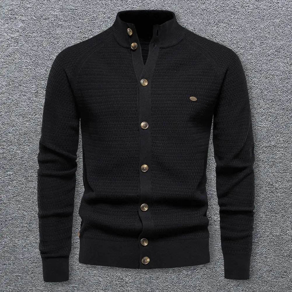 

Single Breasted Men Cardigan Stylish Men's Knitwear Slim Fit Single Breasted Cardigans with Stand Collar Ribbed Cuffs for Autumn