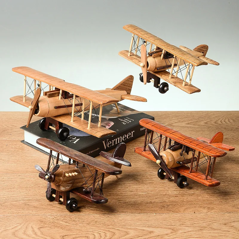 

Retro Wooden Aircraft Ornaments Creative Home Desktop Aircraft Model Decoration Ornaments Wooden Craft Gifts
