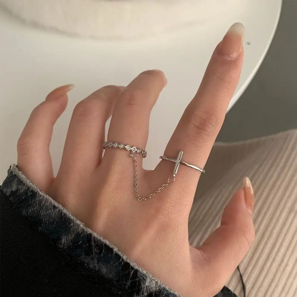 

Fashion Simple Micro-set Cross Open Ring Female Light Luxury Niche High-end Design Ring Set Unusual Adjustable Jewelry