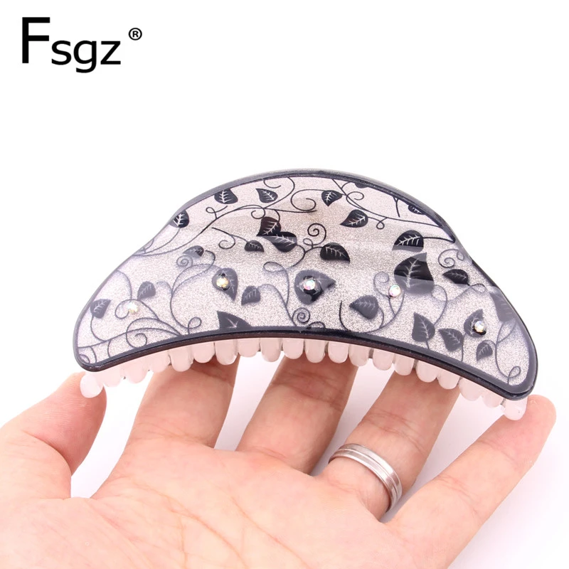 

11 Cm Big Crabs for Hair Vintage Leaves Pattern Acrylic Rhinestone Hair Claw Clips for Women Ponytail Catching Holder Headwear