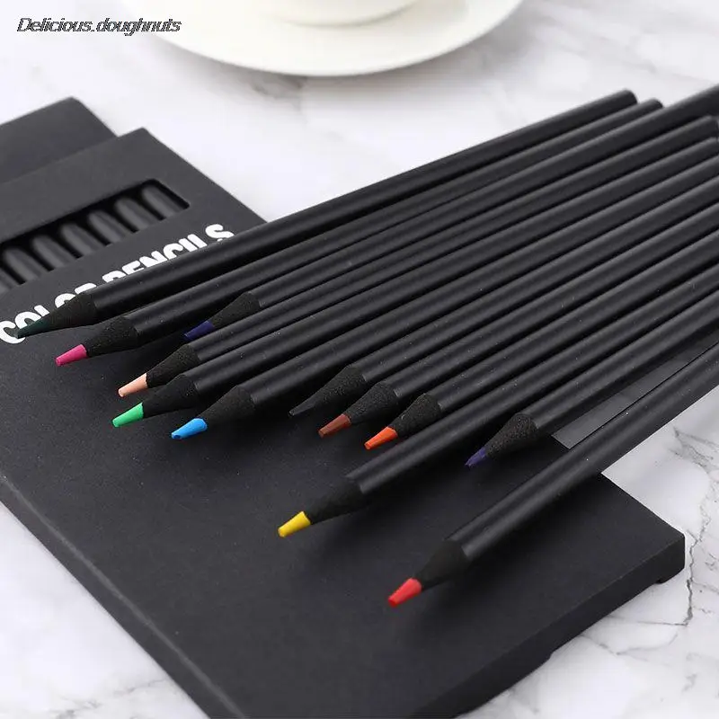 

12 Pcs New High Quality Pencil Packaging 12 Different Colours Colored Pencils Kawaii School Black Wooden Pencils Fast Delivery