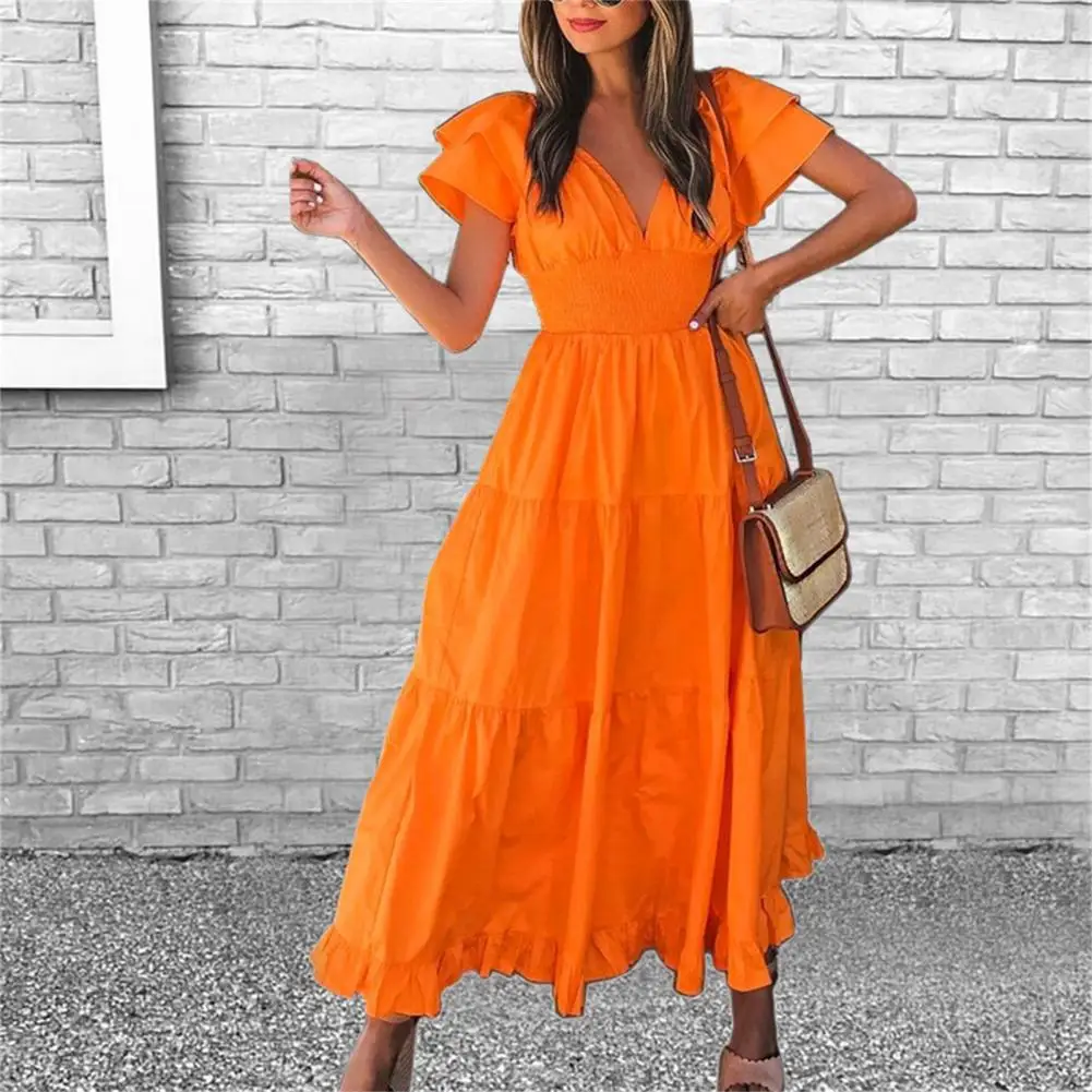 

Elegant Beautiful 2022 Summer Beach Party Women Long Dress Lightweight Casual Dress Solid Color Girlfriend Gift