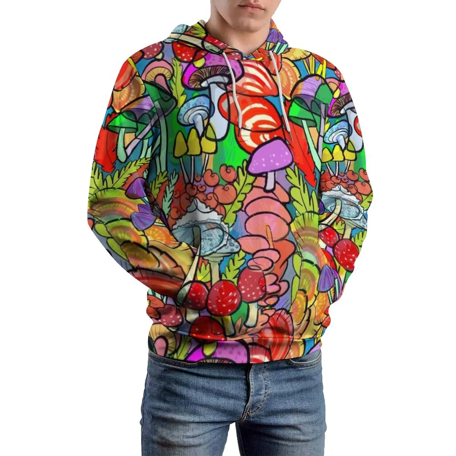 

Colorful Mushroom Hoodie Overnight A Forest Casual Long Sleeve Men Hoodies Autumn Outdoor Pullover Hoodie Over Size