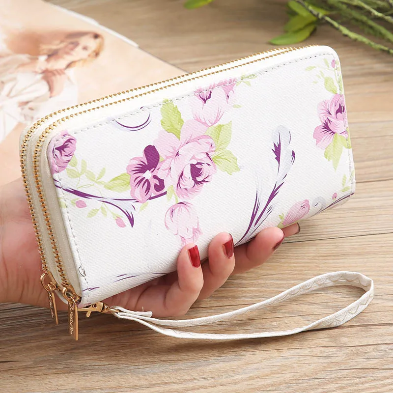 

2023 Women Wallet Rose Print Wallet Handbags Wild Double Zipper Clutch Bag Multi-card Women Bag Purse Cute Wallet Coin Purse