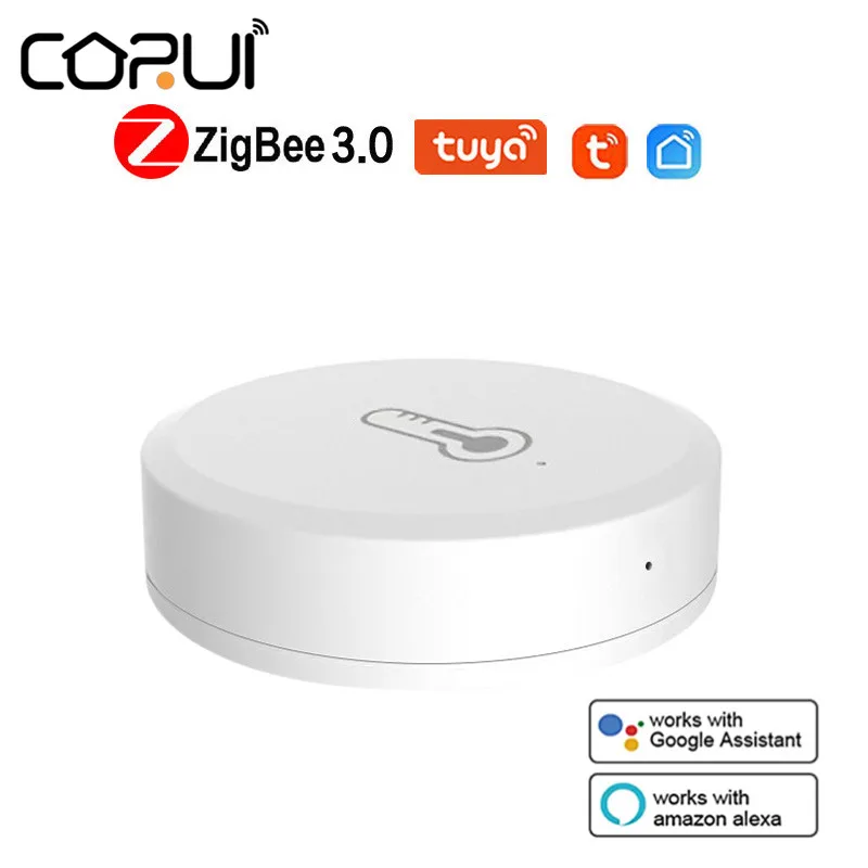 

Датчик температуры и влажности CORUI Tuya ZigBee, умный Термогигрометр с голосовым управлением и Alexa Google Home, домашняя Автоматизация