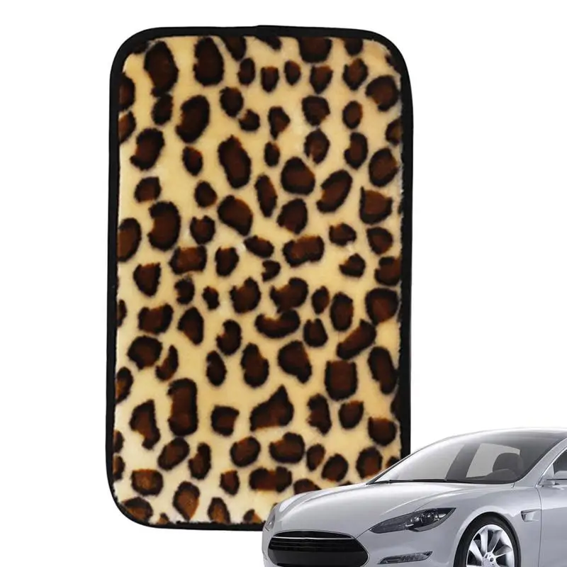

Car Armrest Cover Mat Short Plush Leopard Grain Print Pattern Center Console Cover Pads Auto Styling Interior Accessories