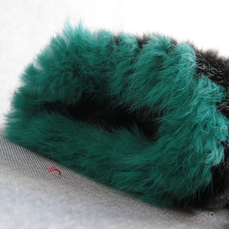 Slightly Elastic Color Matching Striped Rex Rabbit Fur Jacket Wool Hand-Woven Fur Coat Mid-Length Round Neck Leather Fur Coats